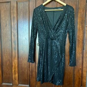 Black Sequin Wrap Dress